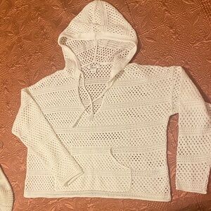Natural Reflections White Crochet Hooded Pullover